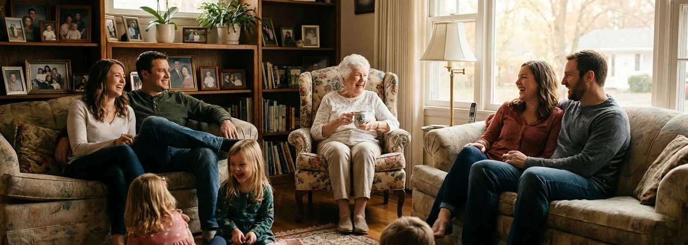 Multigenerational family enjoying time together in a safe, comfortable home